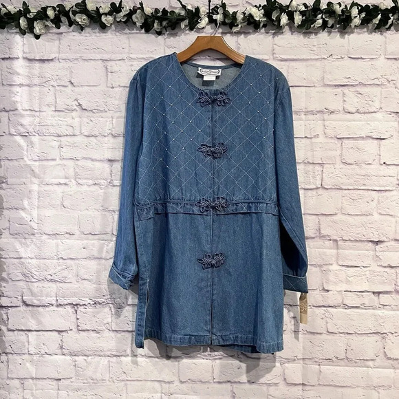 Saint Germain Paris Vintage Denim Chore Jacket Embellished Chambray Shacket - Picture 1 of 14